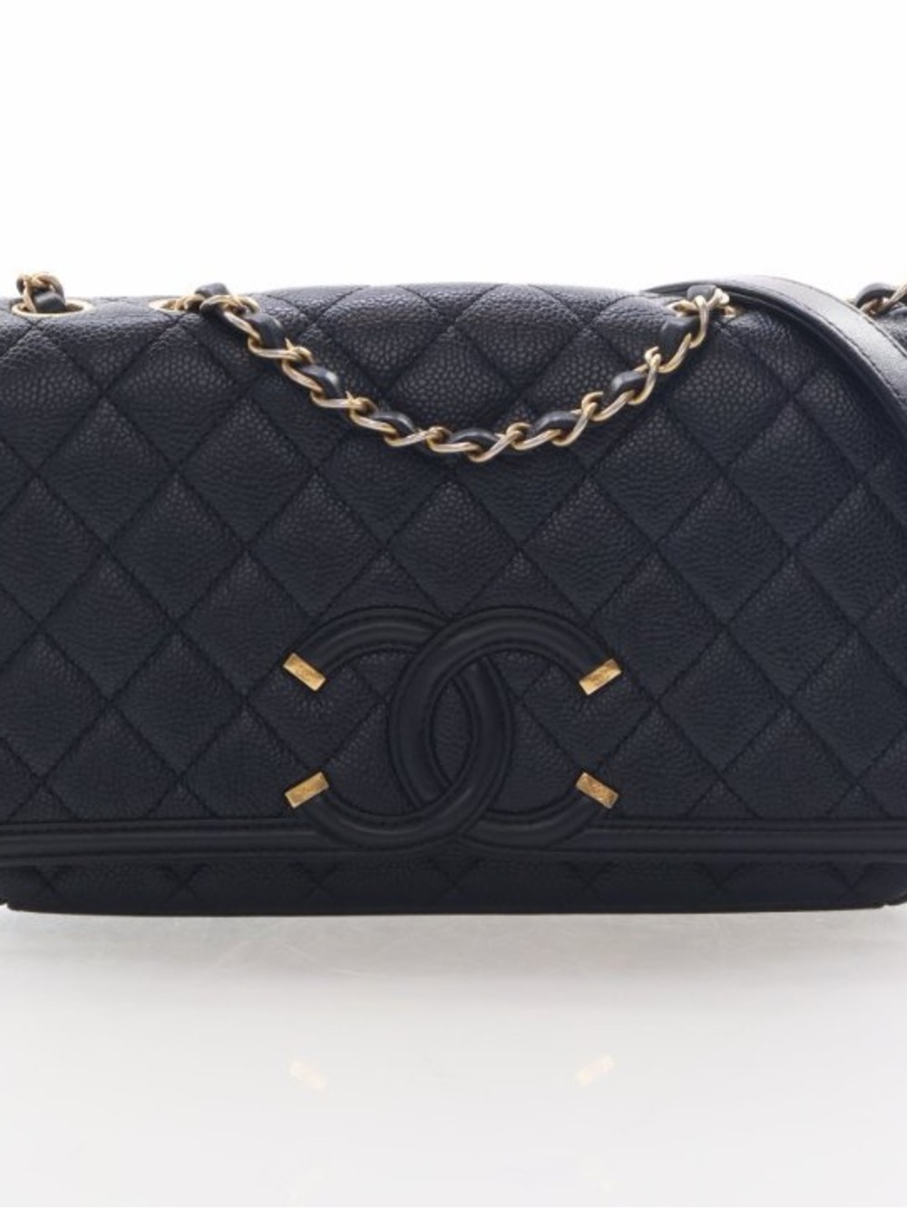 Chanel Black Medium Caviar Leather Filigree Flap Bag with Gold Hardware